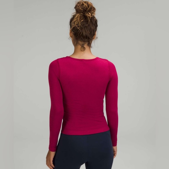 COPY - Lululemon Ebb to Street Long Sleeve Waist Length Size 4 In Pomegranate - Picture 2 of 5